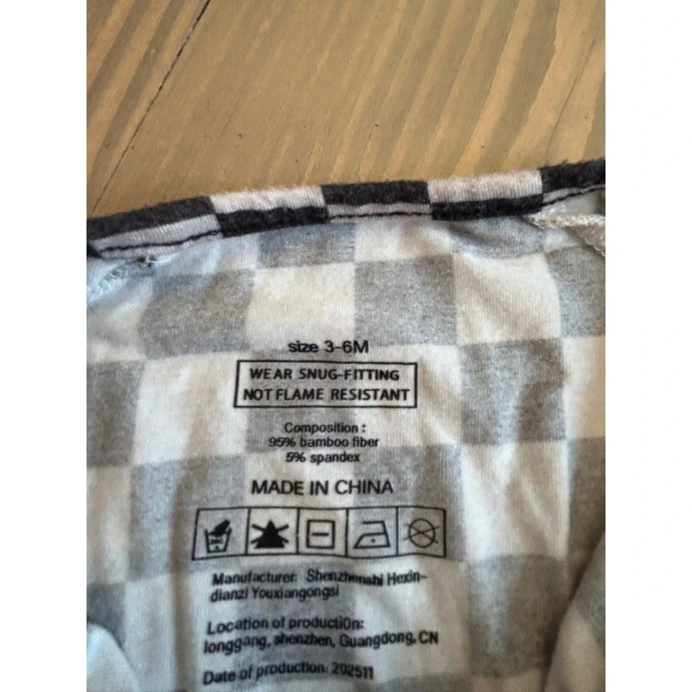 Bb8 Bamboo Checkered Footie Sleeper Black White Zip Romper 3-6M Snug Fit Pajamas